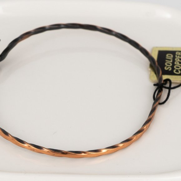 Vintage Solid Copper Hibiscus Flower Bangle Bracelet Hook Clasp Twisted 7 inch - Picture 2 of 5